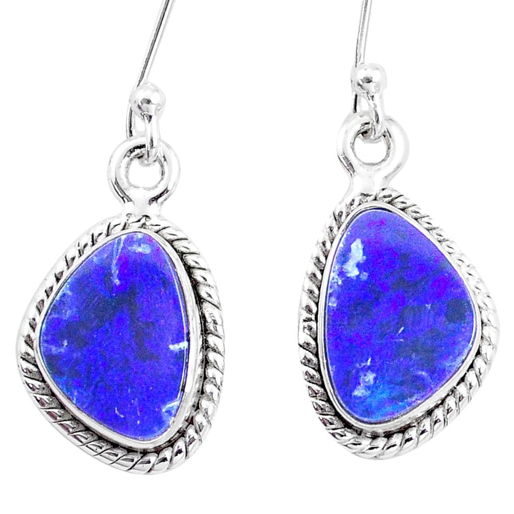 7.50cts natural blue doublet opal australian 925 silver dangle earrings p13534