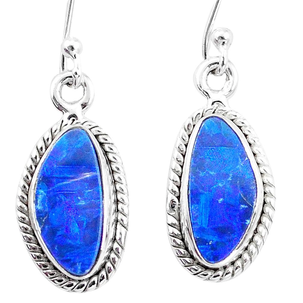 7.34cts natural blue doublet opal australian 925 silver dangle earrings p13536