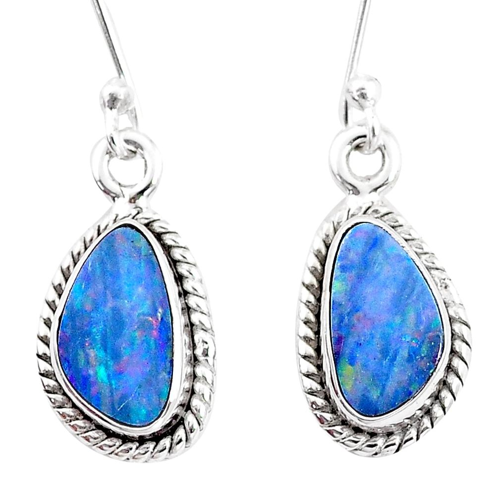 6.82cts natural blue doublet opal australian 925 silver dangle earrings p13538