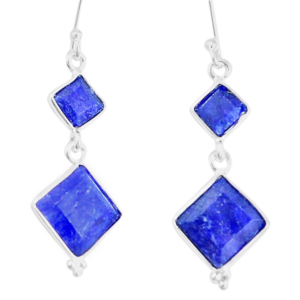 15.22cts natural blue sapphire 925 sterling silver dangle earrings p14804