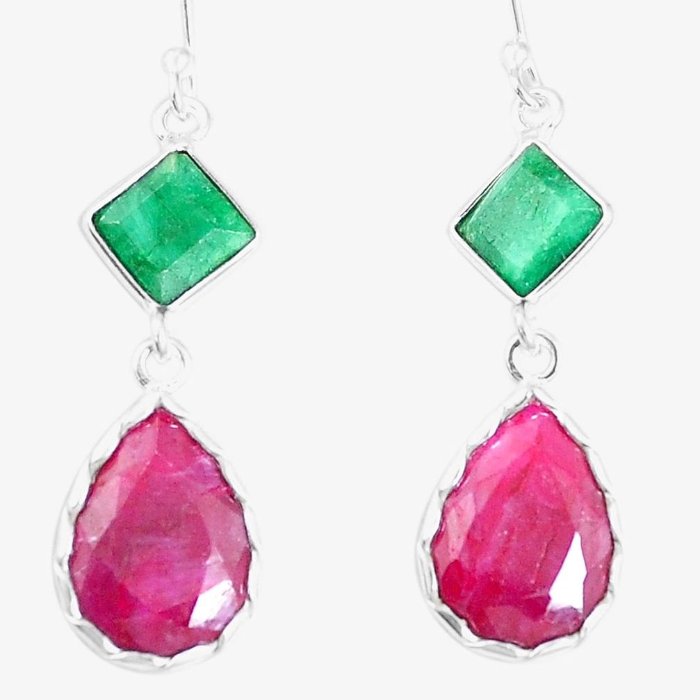 16.49cts natural red ruby green emerald 925 sterling silver earrings p14810