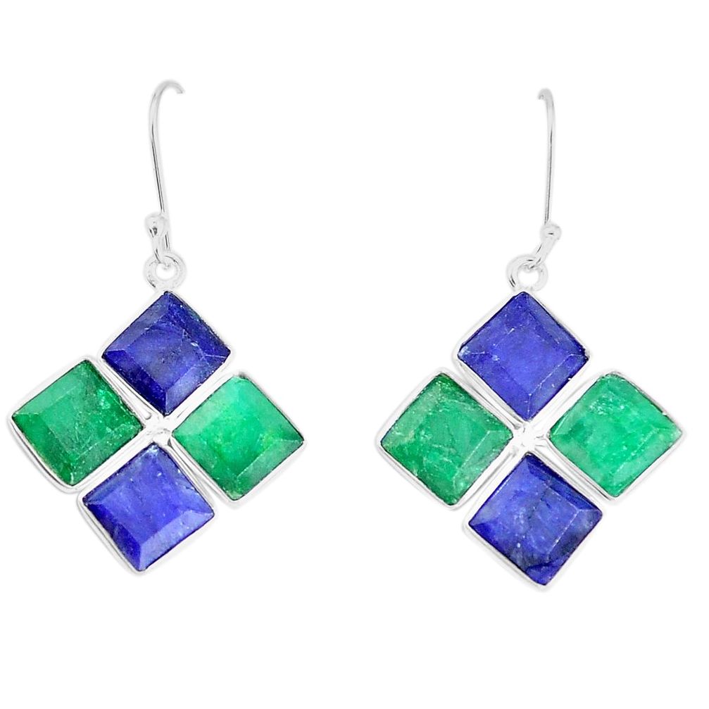 19.29cts natural blue sapphire green emerald 925 silver dangle earrings p14842