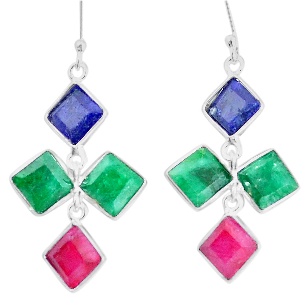 18.59cts natural red ruby emerald sapphire 925 sterling silver earrings p14857