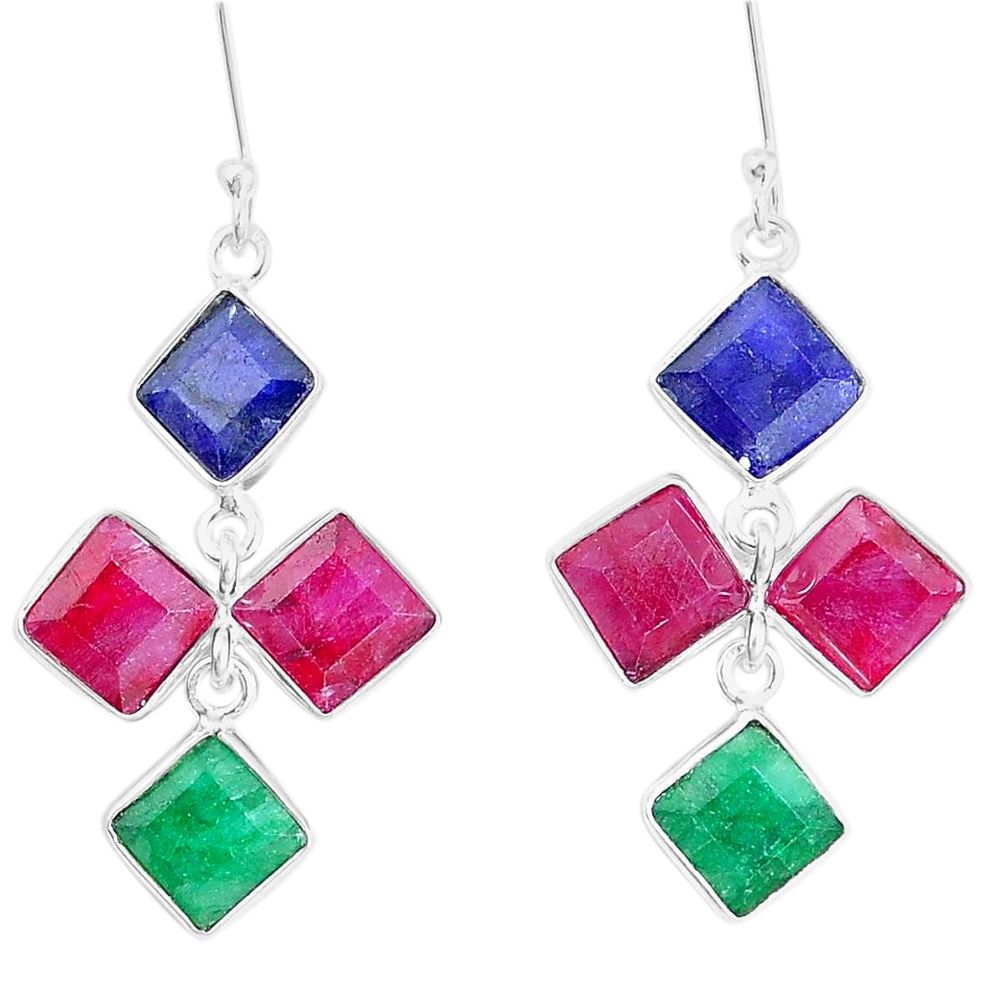 18.14cts natural red ruby emerald sapphire 925 sterling silver earrings p14858