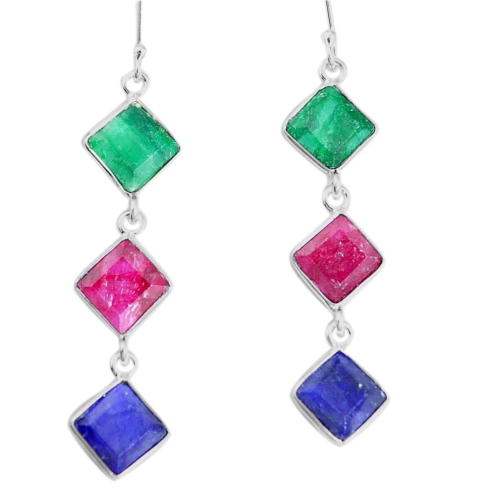 16.86cts natural green emerald sapphire ruby 925 silver dangle earrings p14875