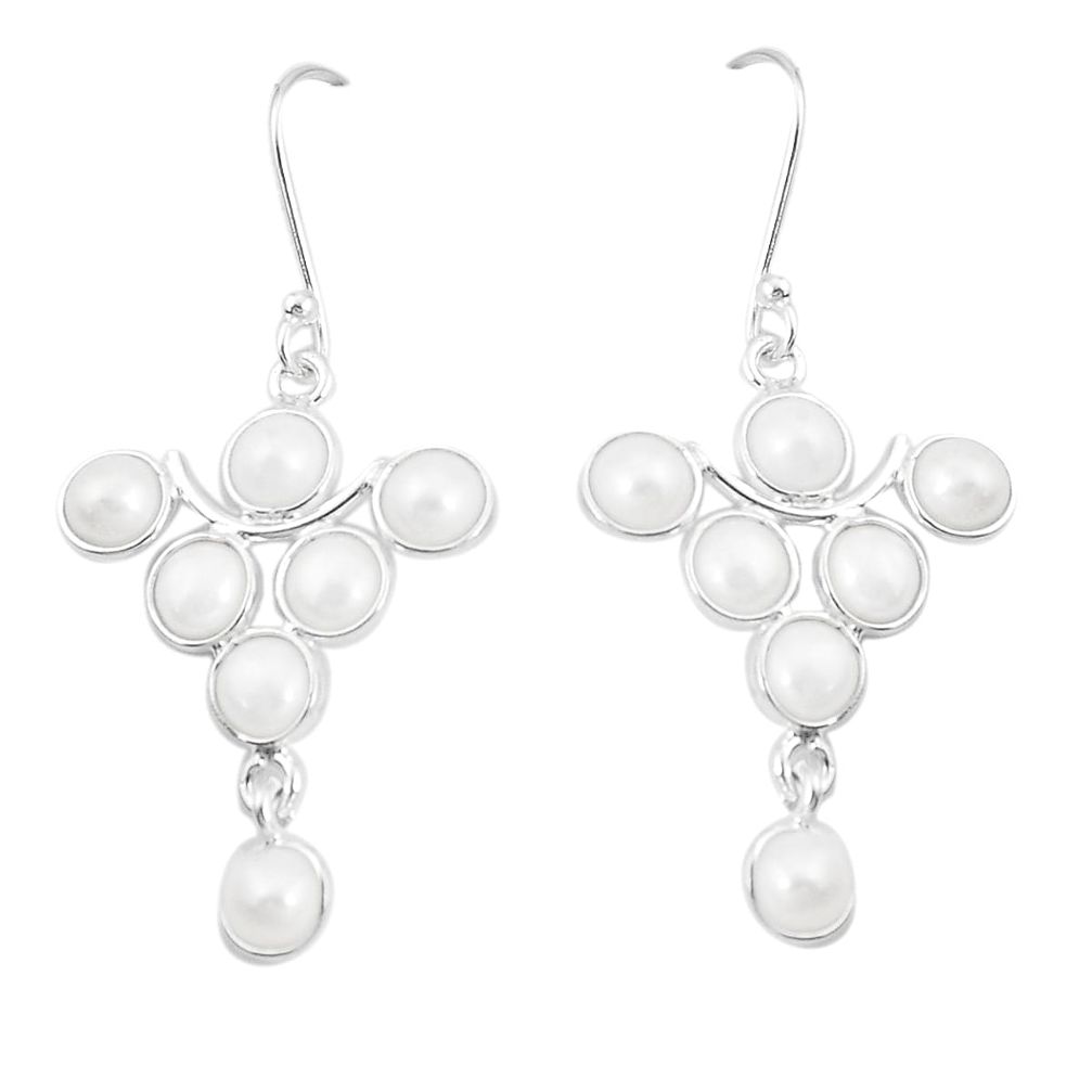 13.69cts natural white pearl 925 sterling silver chandelier earrings p15241