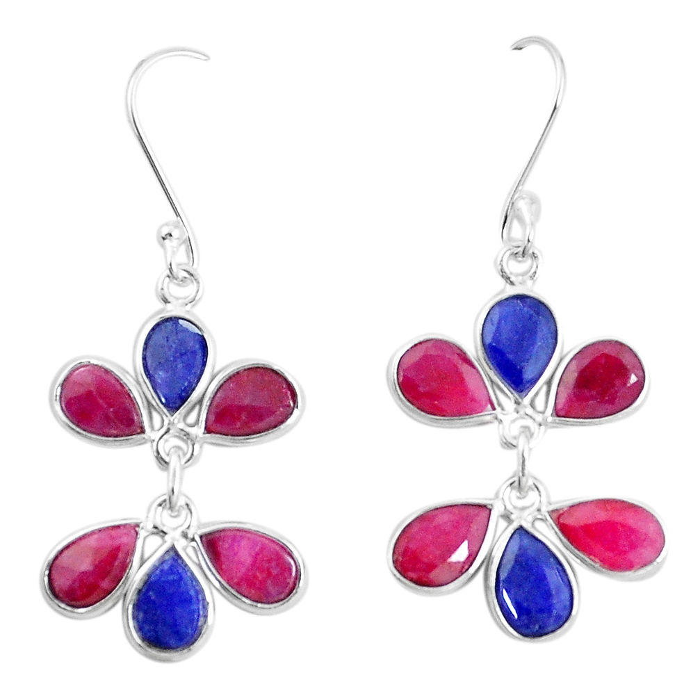 13.70cts natural red ruby blue sapphire 925 silver chandelier earrings p15246