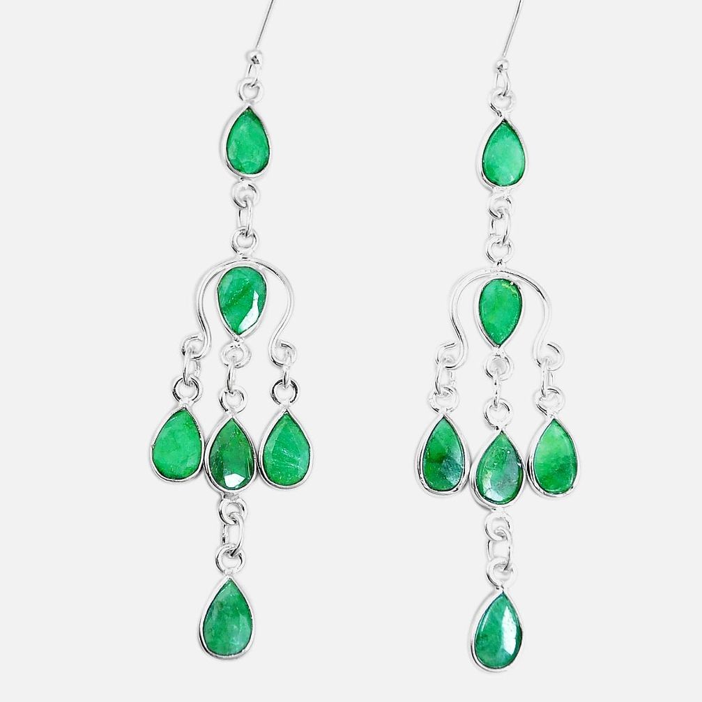 18.15cts natural green emerald 925 sterling silver chandelier earrings p15291