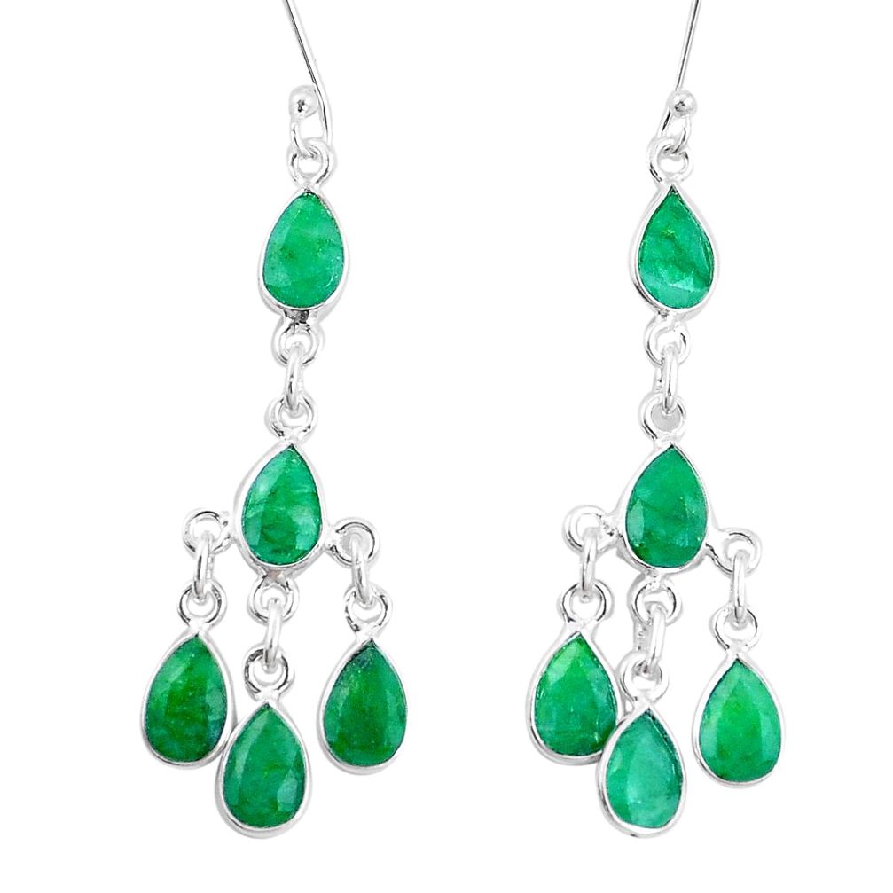 15.08cts natural green emerald 925 sterling silver chandelier earrings p15344