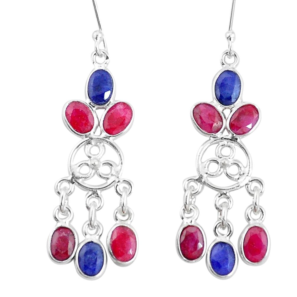 925 silver 15.55cts natural red ruby sapphire chandelier earrings jewelry p15351