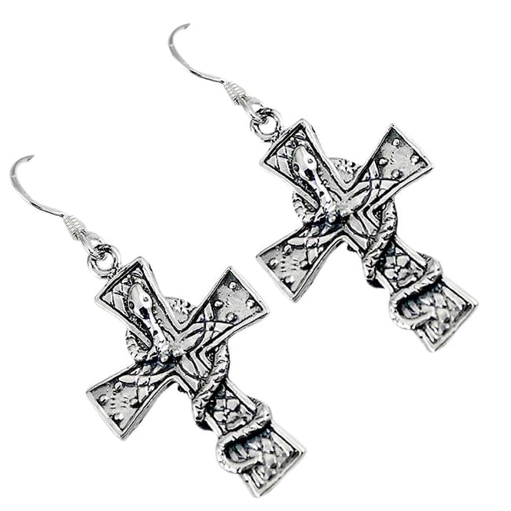 Indonesian bali style solid 925 silver holy cross earrings jewelry p1627