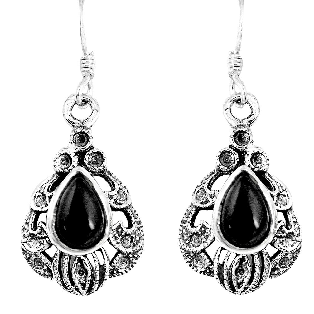 5.42cts natural black onyx 925 sterling silver dangle earrings jewelry p16406