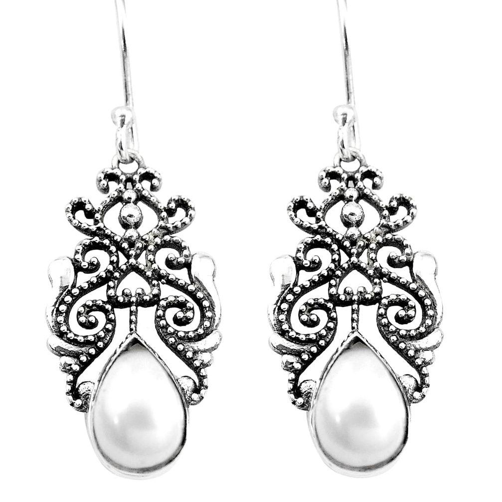 4.71cts natural white pearl 925 sterling silver dangle earrings jewelry p16417