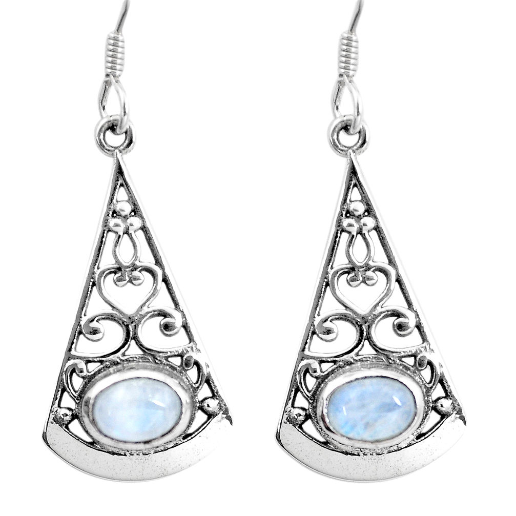 4.38cts natural rainbow moonstone 925 sterling silver dangle earrings p16438