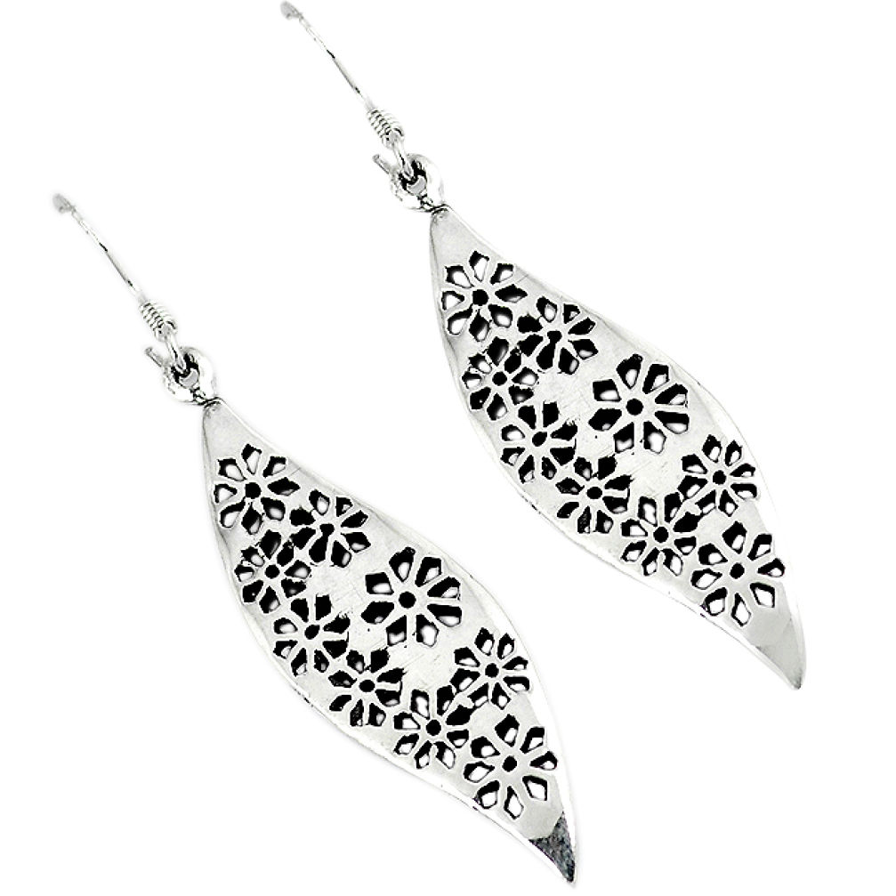 Indonesian bali style solid 925 sterling silver dangle flower earrings p1653