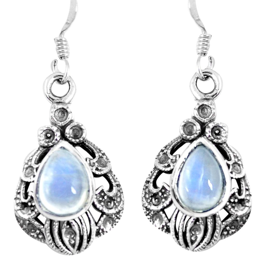 4.38cts natural rainbow moonstone 925 sterling silver dangle earrings p16537