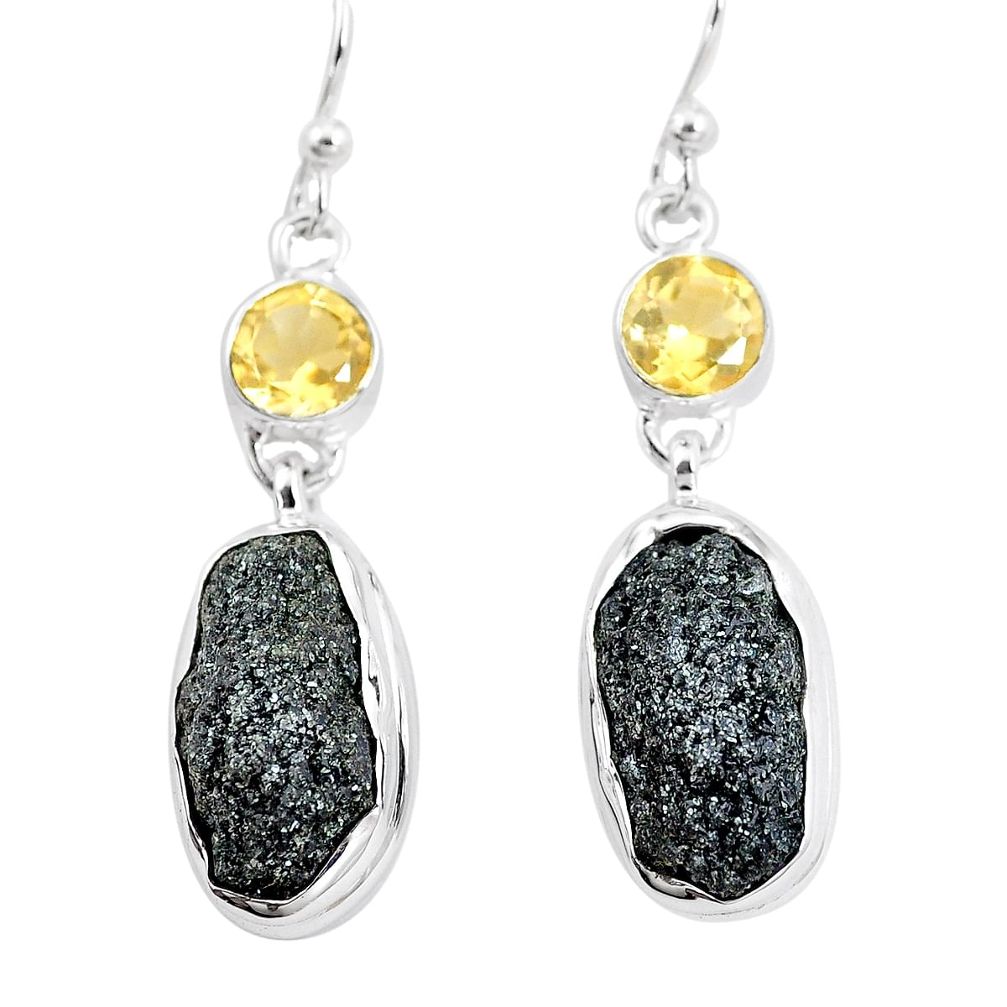 19.99cts natural green seraphinite in quartz citrine 925 silver earrings p16722
