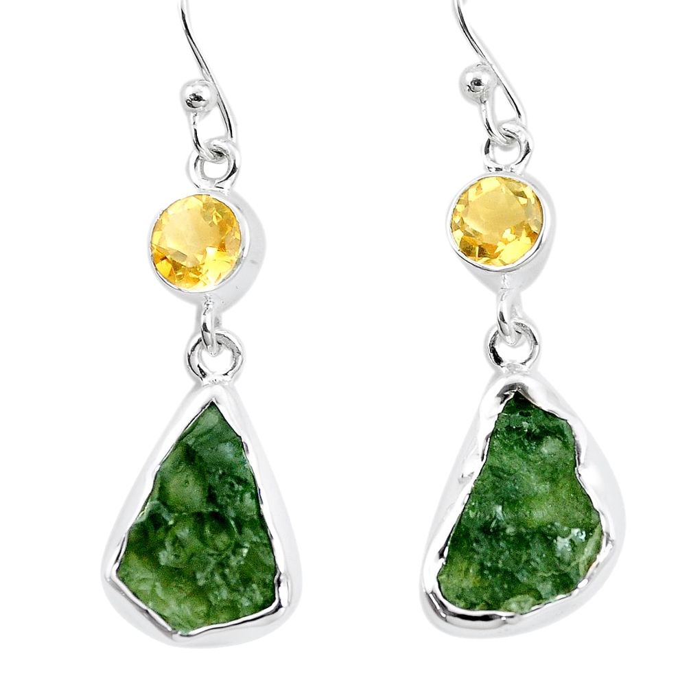 925 silver 13.87cts natural green moldavite citrine earrings jewelry p16744