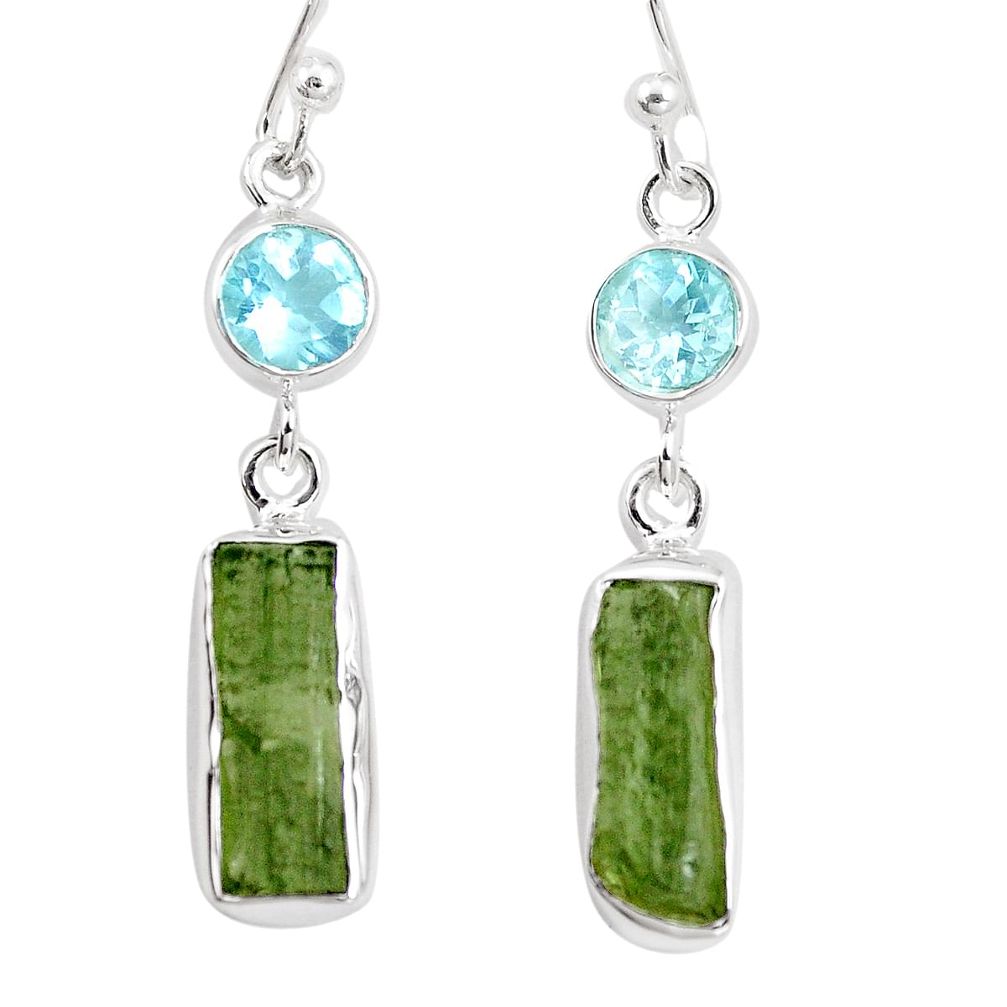 13.09cts natural green moldavite blue topaz 925 silver earrings jewelry p16749
