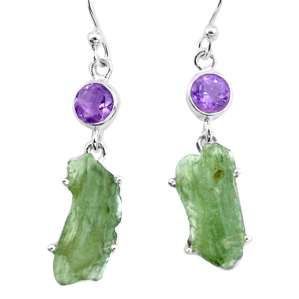 12.58cts natural green moldavite amethyst 925 sterling silver earrings p16750