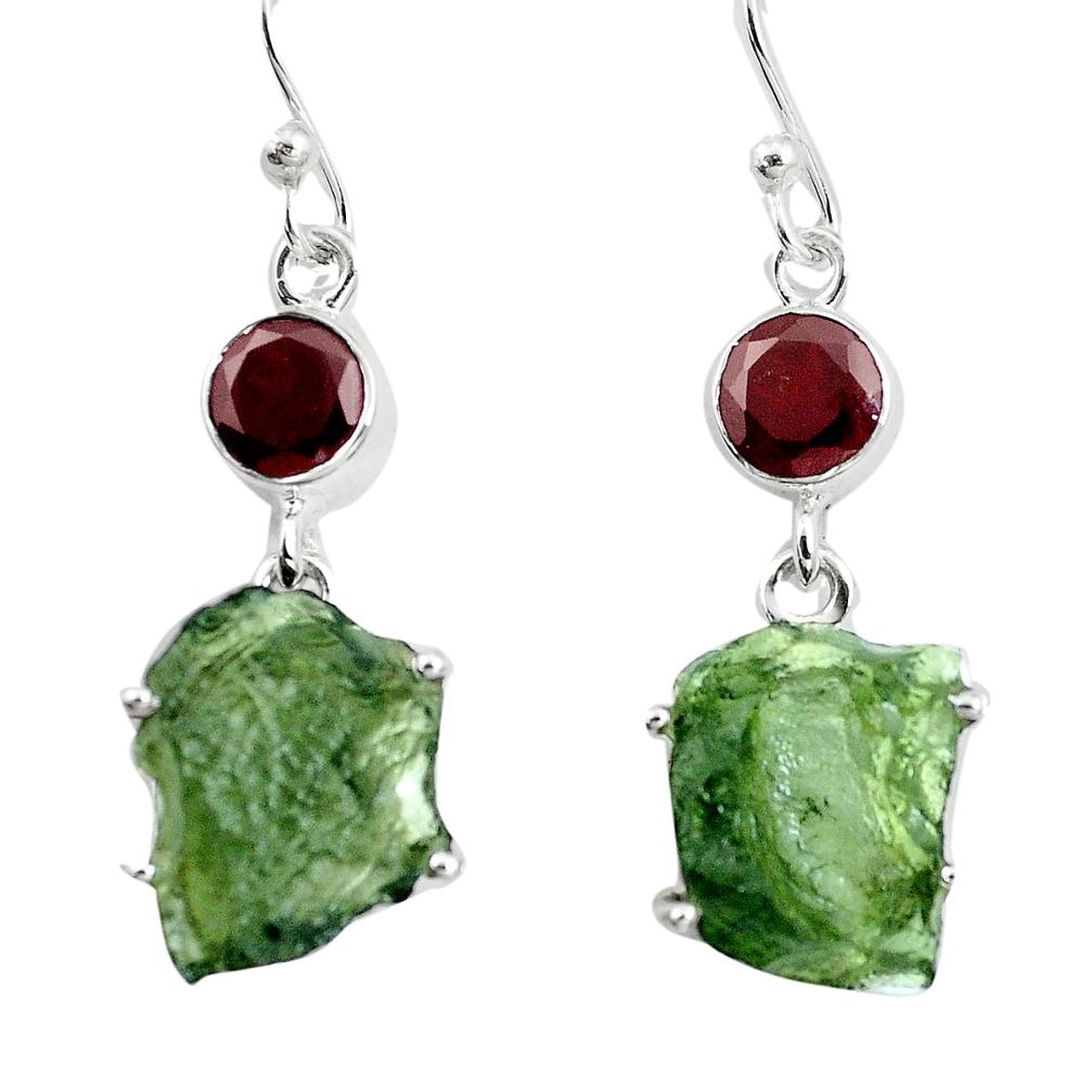 13.55cts natural green moldavite garnet 925 silver earrings p16752