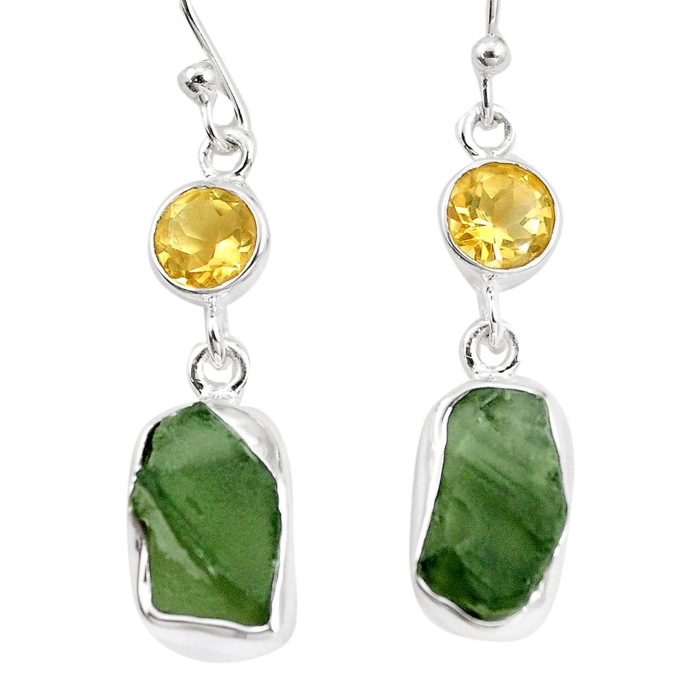 925 silver 13.09cts natural green moldavite citrine earrings jewelry p16755