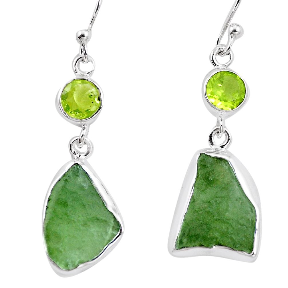 15.02cts natural green moldavite peridot 925 silver dangle earrings p16756