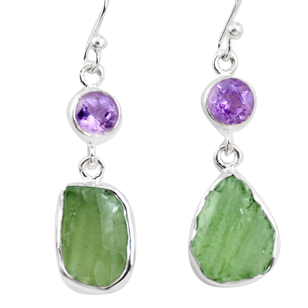 13.09cts natural green moldavite amethyst 925 silver dangle earrings p16757