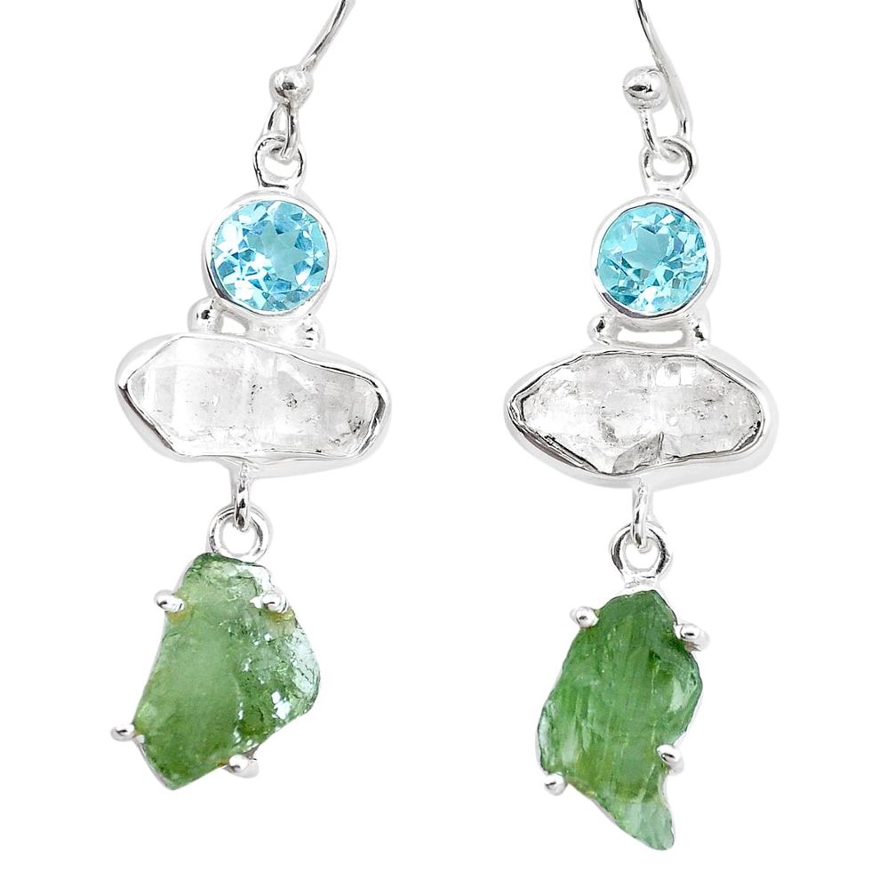 925 silver 19.42cts natural green moldavite herkimer diamond earrings p16778