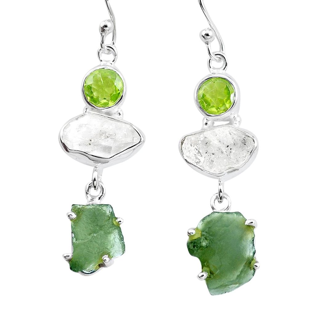17.91cts natural green moldavite herkimer diamond 925 silver earrings p16779