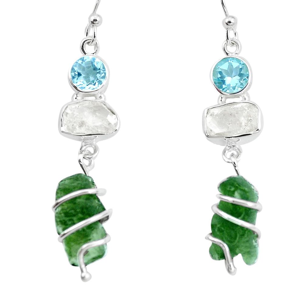 18.06cts natural green moldavite herkimer diamond 925 silver earrings p16791