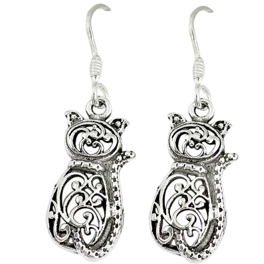 925 sterling silver indonesian bali style solid dangle cat earrings p1685