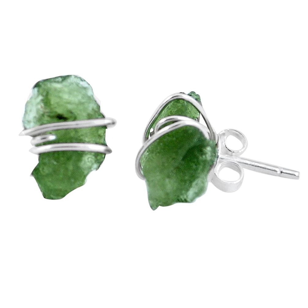 6.33cts natural green moldavite (genuine czech) 925 silver stud earrings p16863