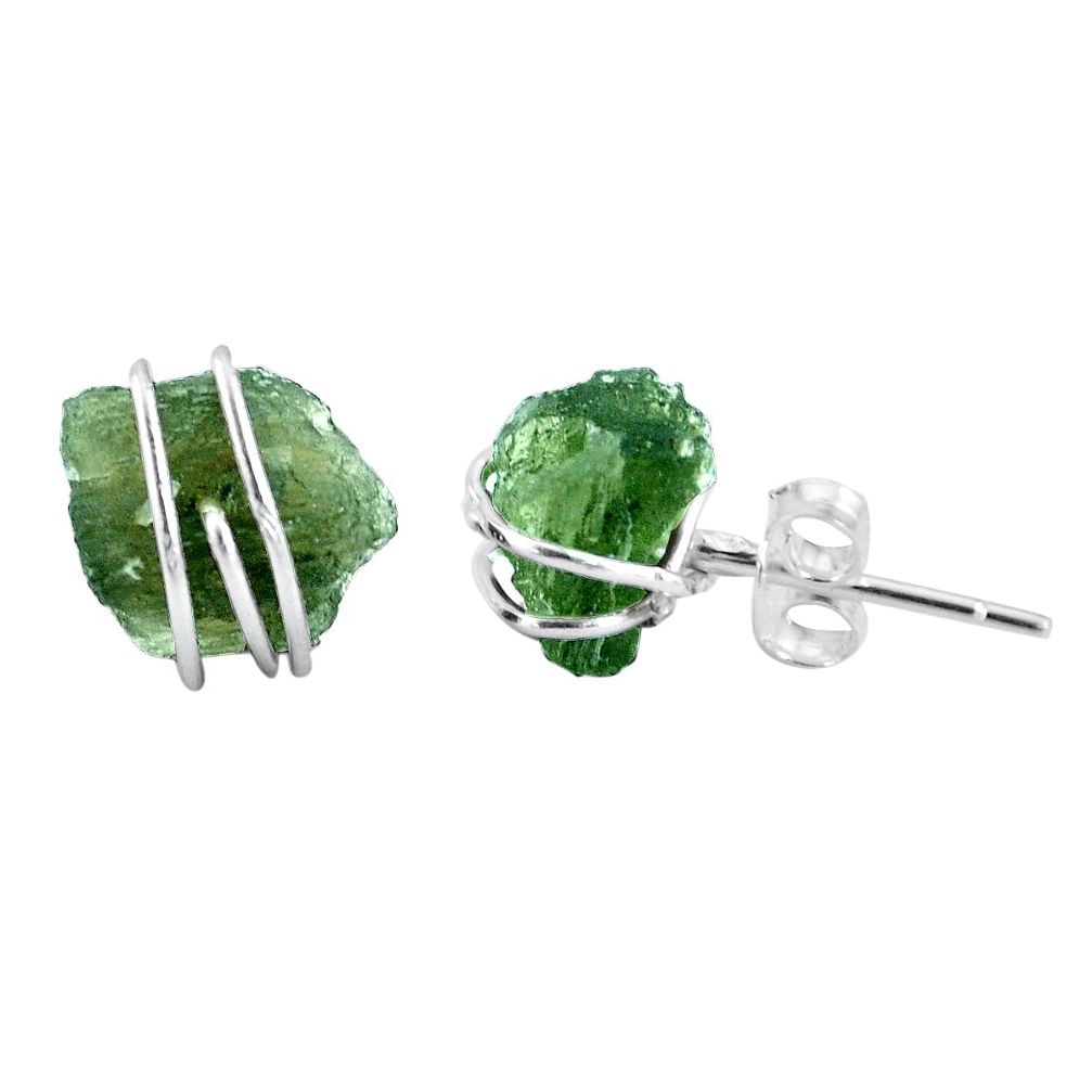 6.36cts natural green moldavite (genuine czech) 925 silver stud earrings p16869