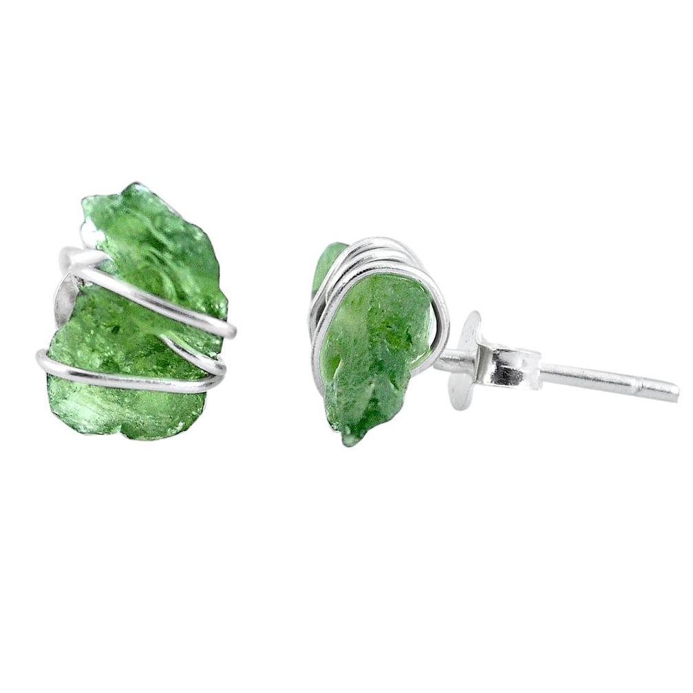 5.68cts natural green moldavite (genuine czech) 925 silver stud earrings p16871