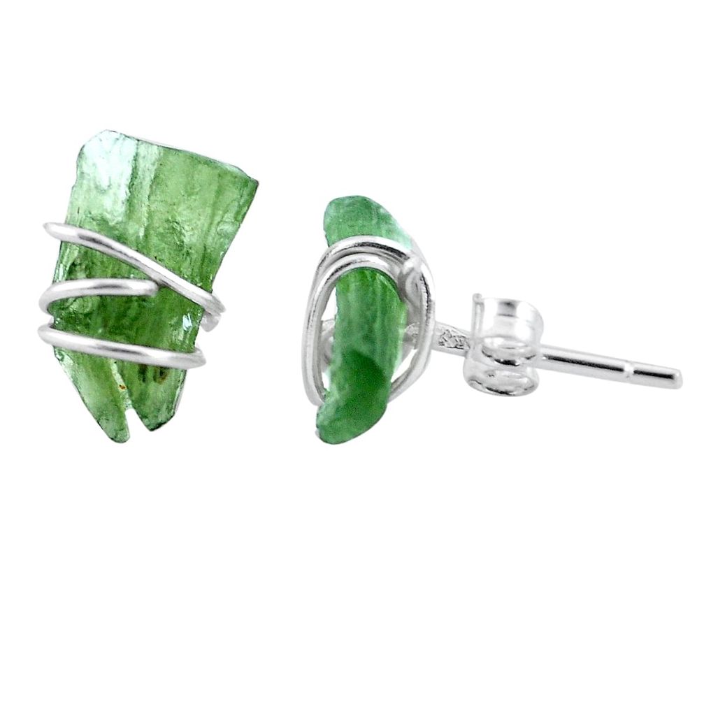 5.68cts natural green moldavite (genuine czech) 925 silver stud earrings p16873