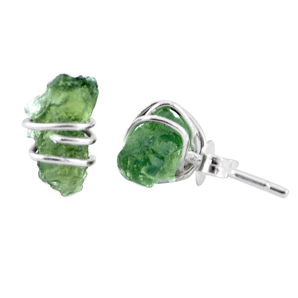 6.41cts natural green moldavite (genuine czech) 925 silver stud earrings p16878