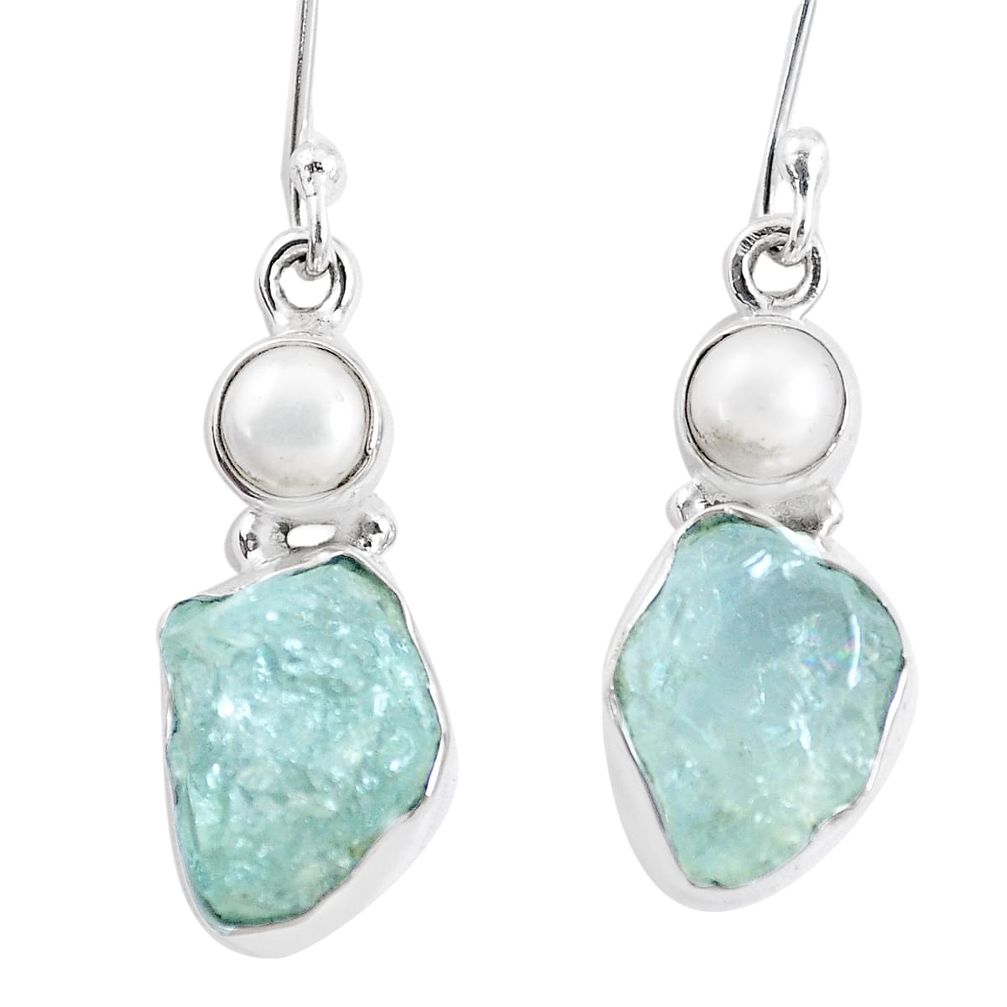 11.04cts natural aqua aquamarine rough pearl 925 silver dangle earrings p17081