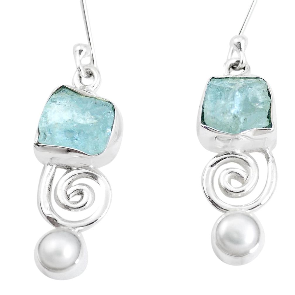 13.55cts natural aqua aquamarine rough pearl 925 silver dangle earrings p17083