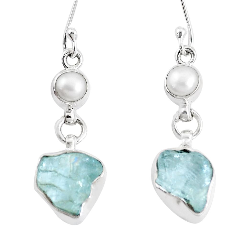 925 silver 10.71cts natural aqua aquamarine rough pearl dangle earrings p17084