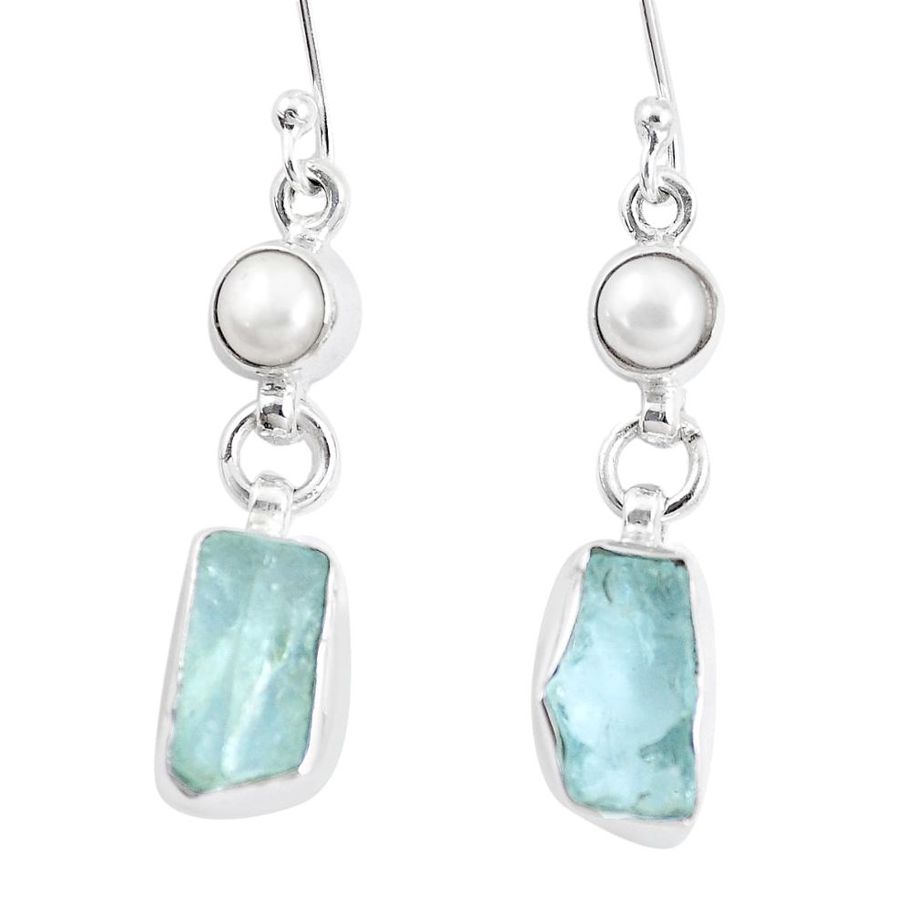 11.04cts natural aqua aquamarine rough pearl 925 silver dangle earrings p17089