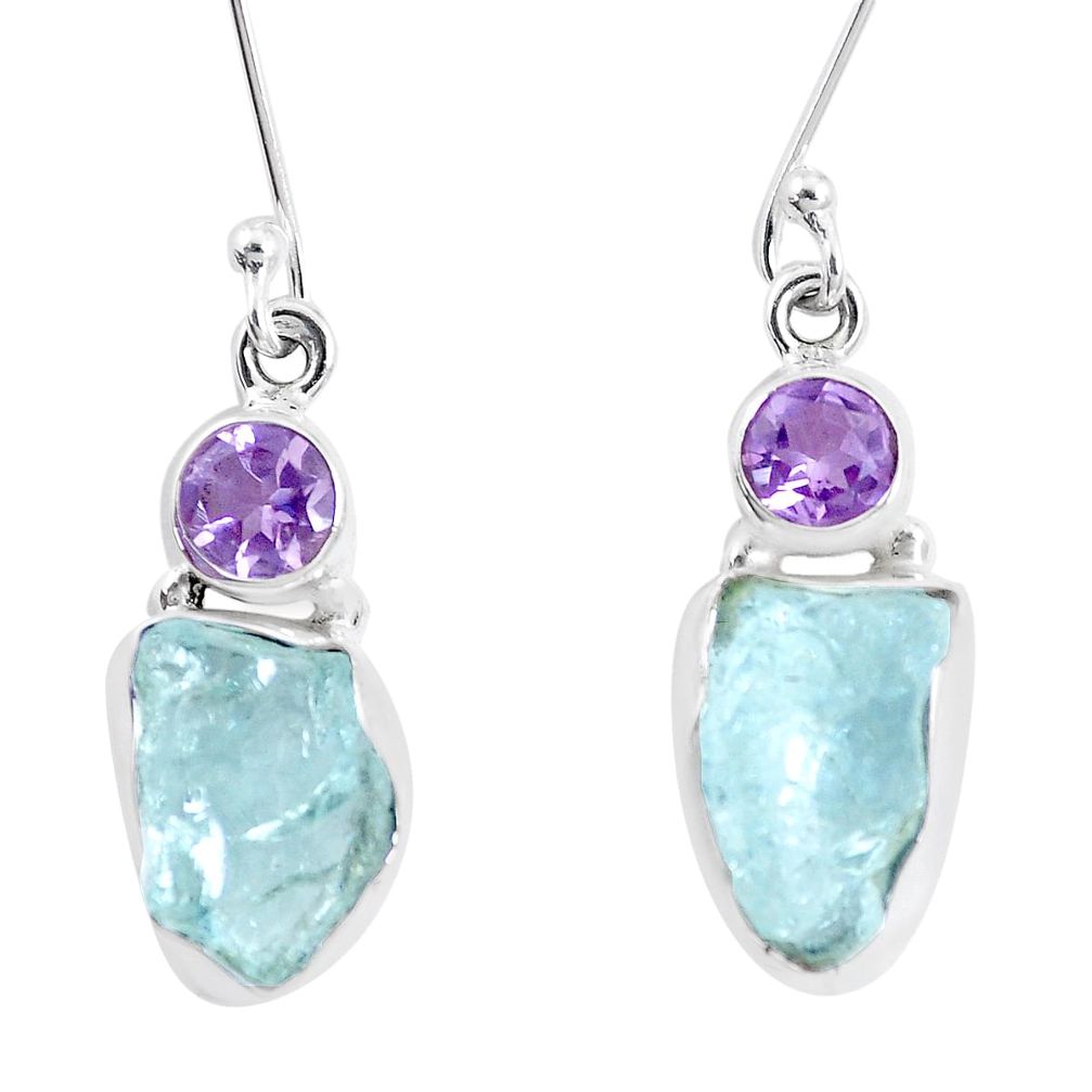 925 silver 11.04cts natural aqua aquamarine rough amethyst earrings p17090