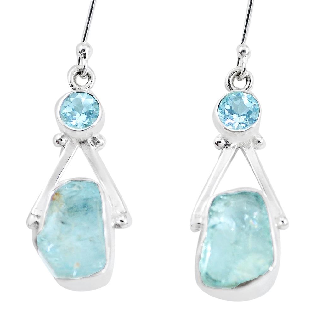 13.77cts natural aqua aquamarine rough topaz 925 silver dangle earrings p17091