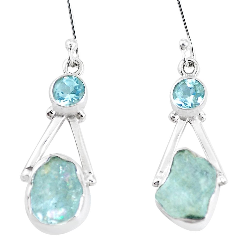 13.24cts natural aqua aquamarine rough pearl 925 silver dangle earrings p17092