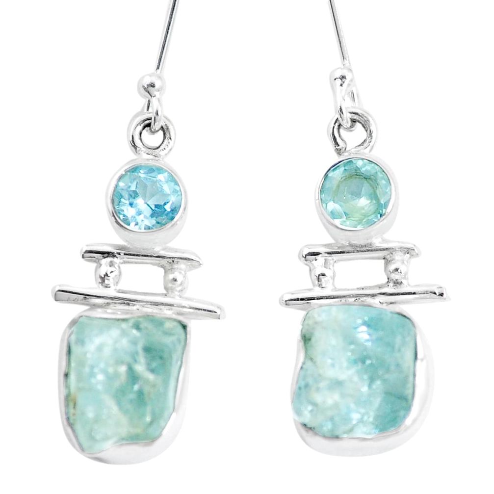 925 silver 13.27cts natural aqua aquamarine rough topaz dangle earrings p17093