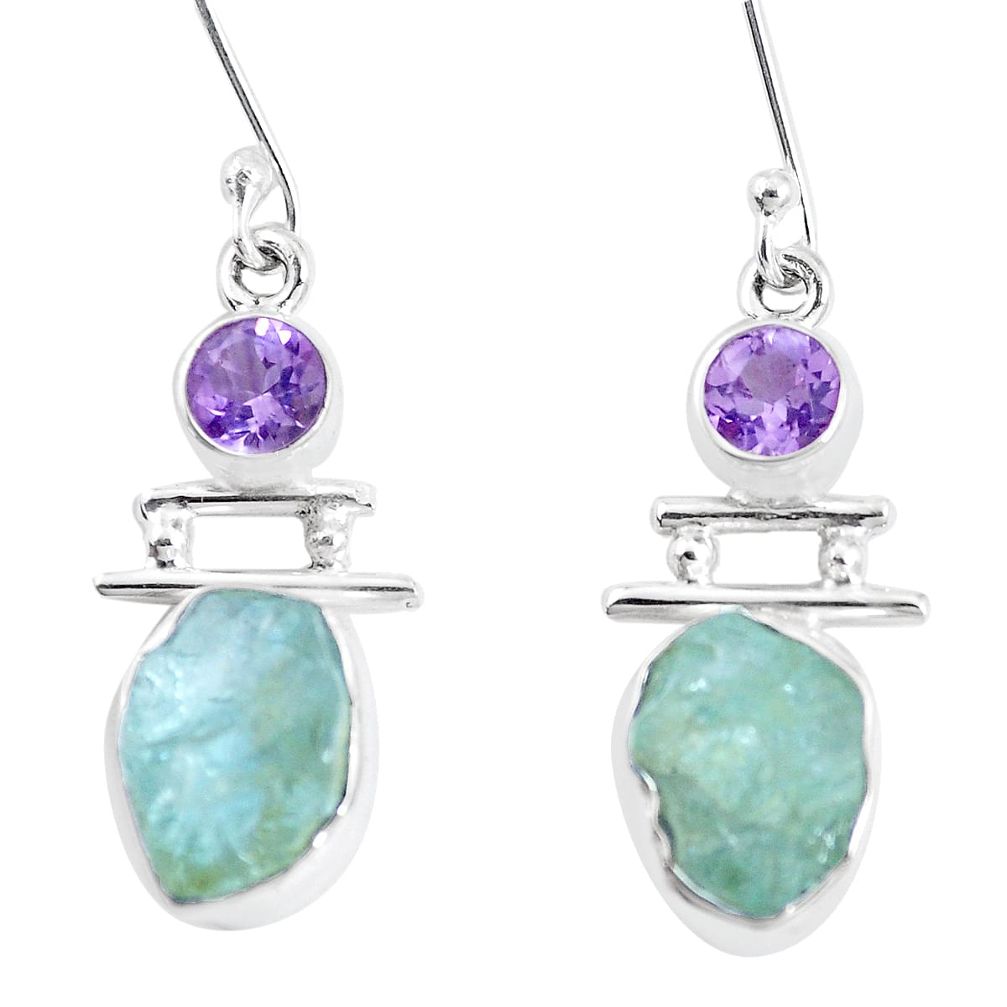 12.06cts natural aqua aquamarine rough amethyst 925 silver earrings p17094