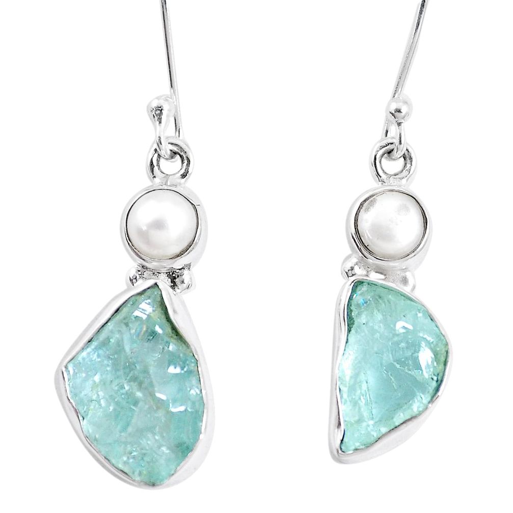 10.76cts natural aqua aquamarine rough pearl 925 silver dangle earrings p17095