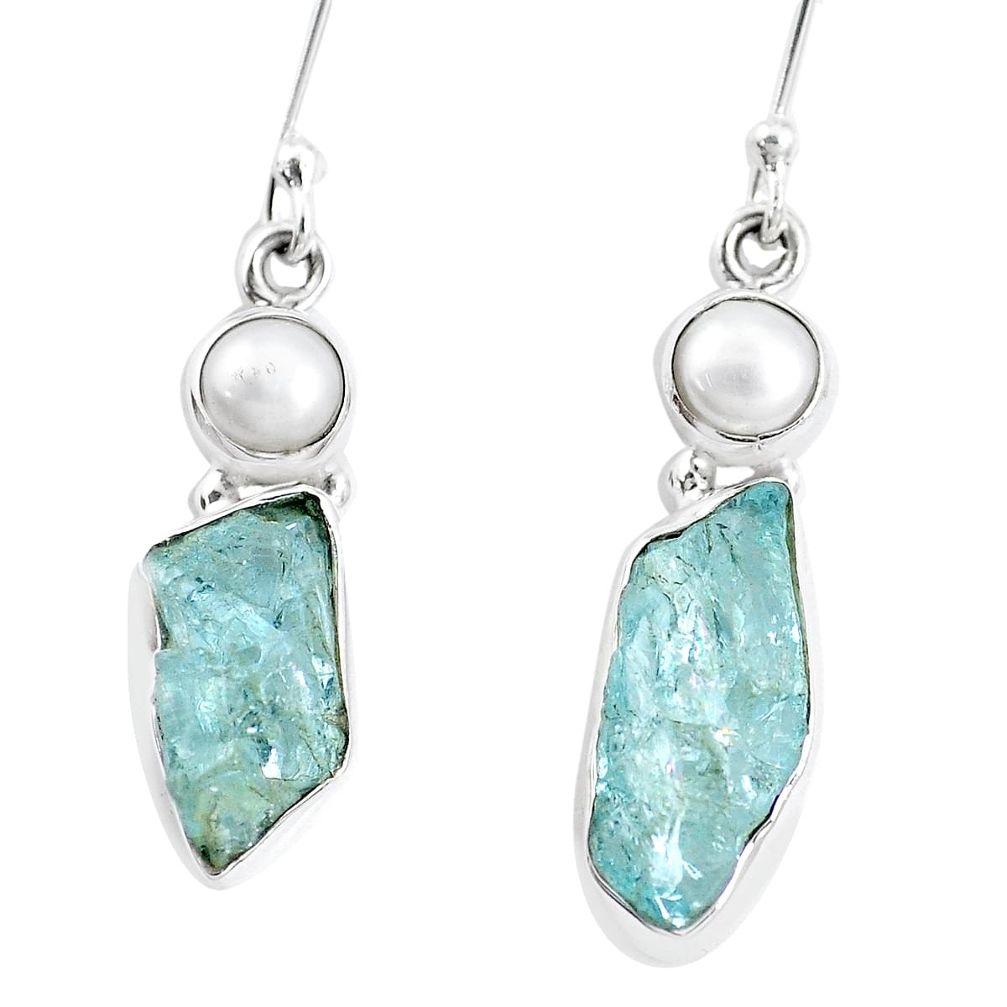 11.57cts natural aqua aquamarine rough pearl 925 silver dangle earrings p17096