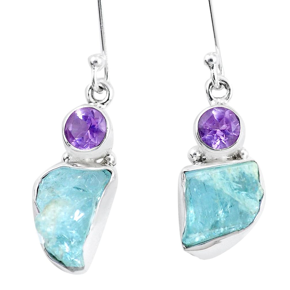 925 silver 11.57cts natural aqua aquamarine rough amethyst earrings p17097