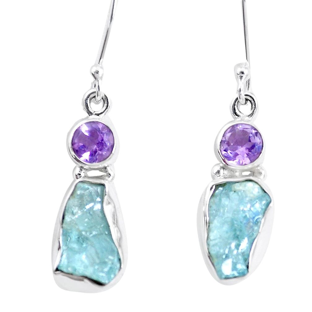 10.71cts natural aqua aquamarine rough amethyst 925 silver earrings p17099
